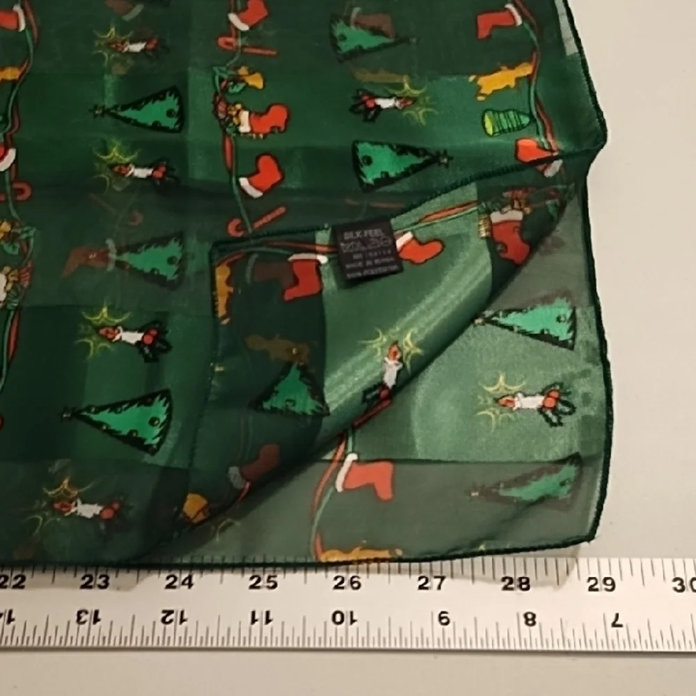 Dark Green Silk Feel Christmas Print Long Scarf 58